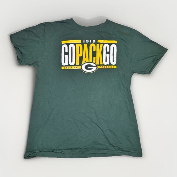 Green Bay Packers Go Pack Go T-Shirt Fanatics NFL Men’s Large Green Gold - Picture 1 of 4